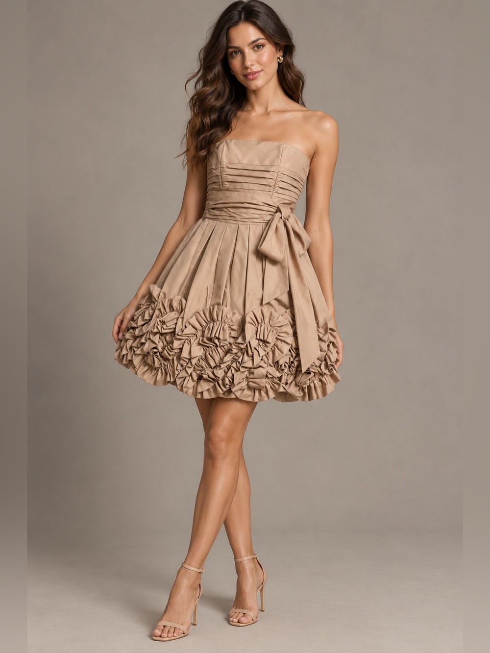 BCBGMAXAZRIA Y2K Strapless Rosette Ruffle Dress Size 4